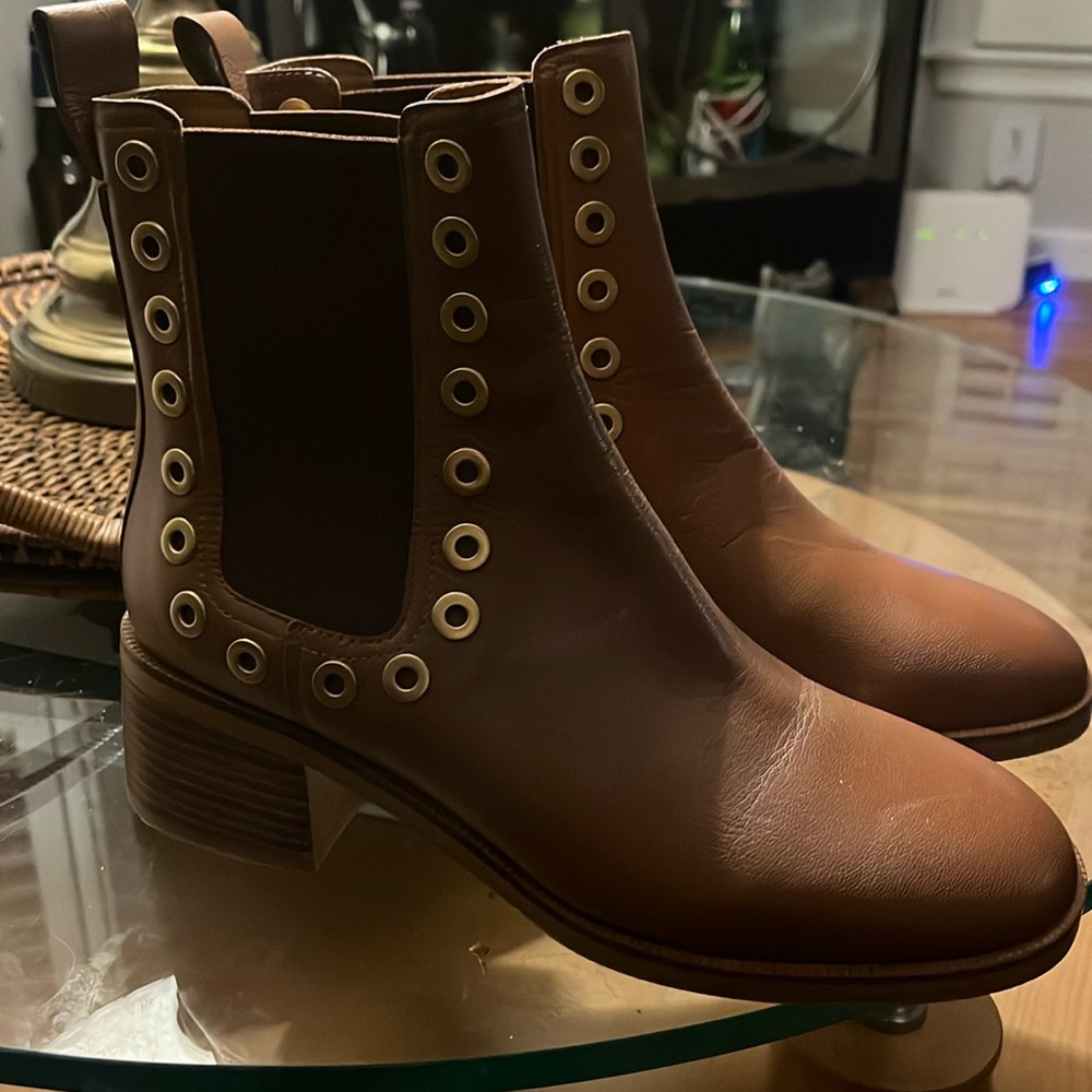SeeByChloe Tan Ankle Boots withh Gold Grommets! Gorgeous Boots New Never Worn